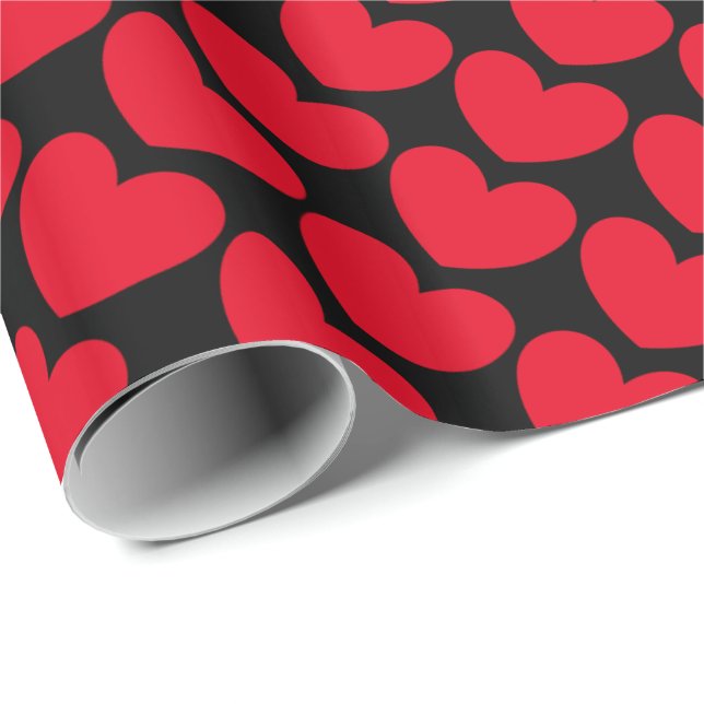 HAMbWG - Presentpapper - Svart med röda hjärtan (Rullad Hörn)