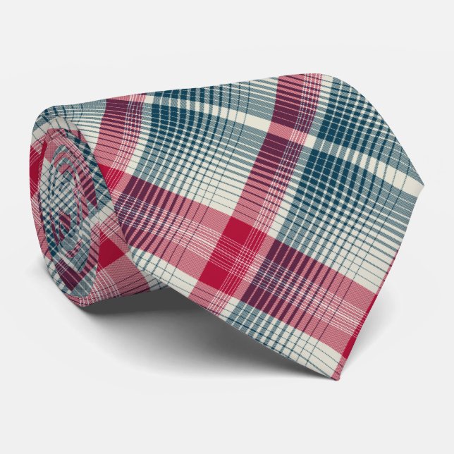 HAMbWG - Tie - Bone w Teal and Cherry Diag. Gammal Slips (Rullad)