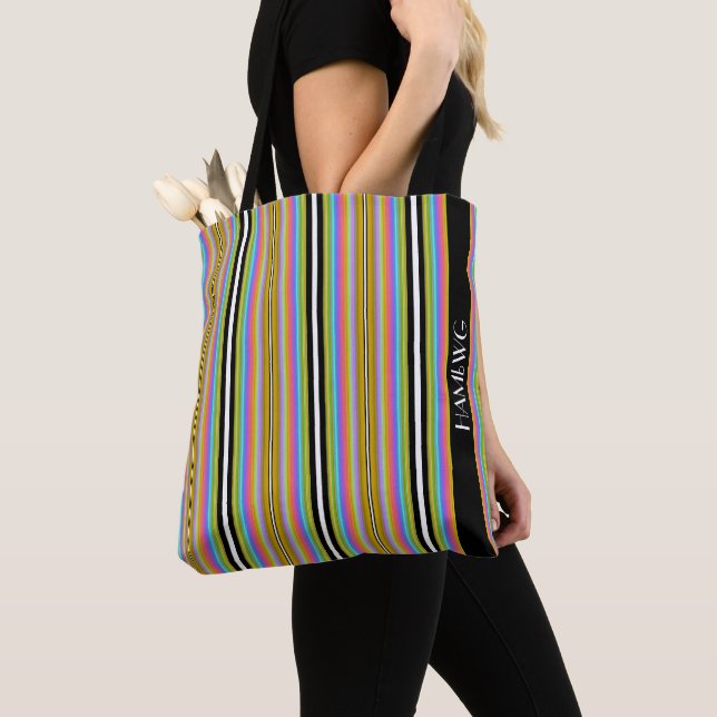 HAMbWG - Tote-väska - Neon Art Neuveau-ränder Tygkasse (Närbild)