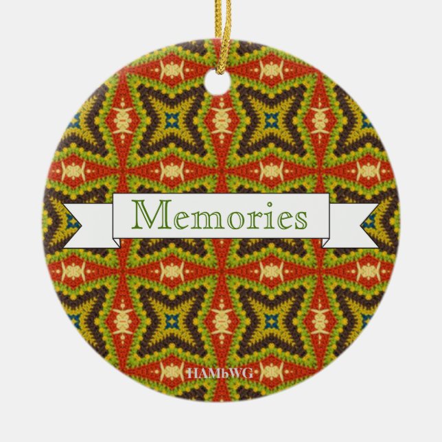 HAMbyWG - 1970's Olive, rust and grönt macrame Julgransprydnad Keramik (Framsidan)