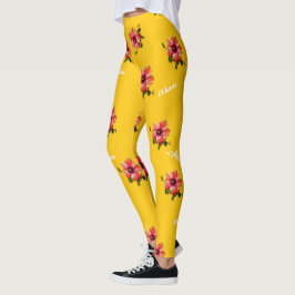 HAMbyWG Hawaiin Theme med Hibiscus Flower Leggings