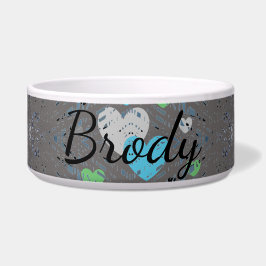 HAMbyWG - Hund food Bowl - Grått Grönt Blue Hearts