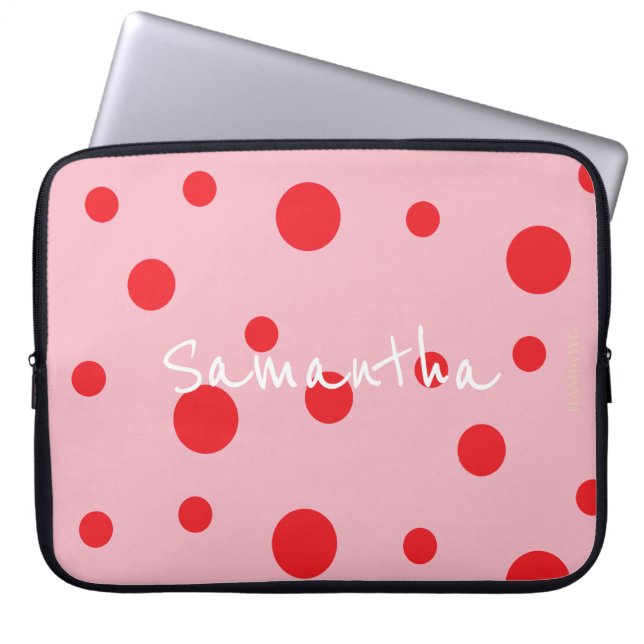 HAMbyWG - Röd Polka dots med valfri bakgrund Färg Laptop Fodral (Framsidan)