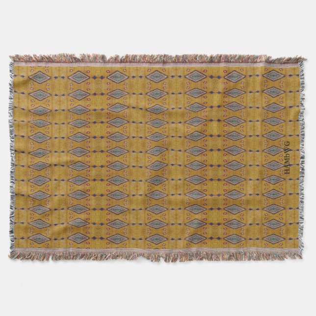 HAMbyWG - Throw Blanket Tribal-utseende - Gult Filt (Framsidan)