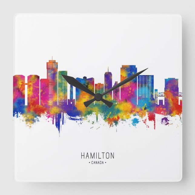 Hamilton Canada Skyline Fyrkantig Klocka (Framsida)