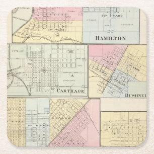 Hamilton, Carthage, Bushnell, Lincoln och LaHarpe Underlägg Papper Kvadrat