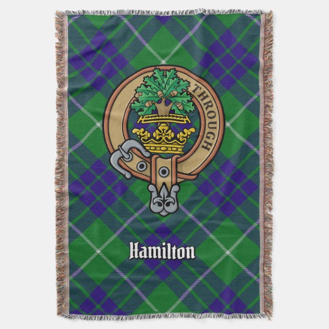 Hamilton Clan Crest över Jakt Tartan Filt (Framsidan Vertikal)