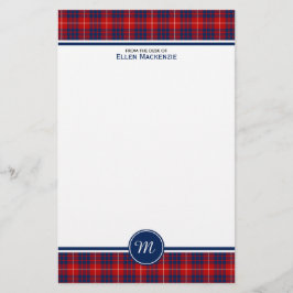 Hamilton Klan Red och Blue Tartan Monogram Brevpapper