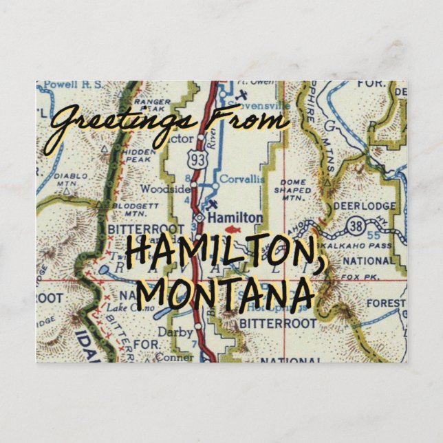 Hamilton Montana Vintage Karta Vykort (Framsida)