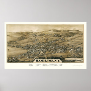 Hamilton, NY Panoramic Karta - 1885 Poster