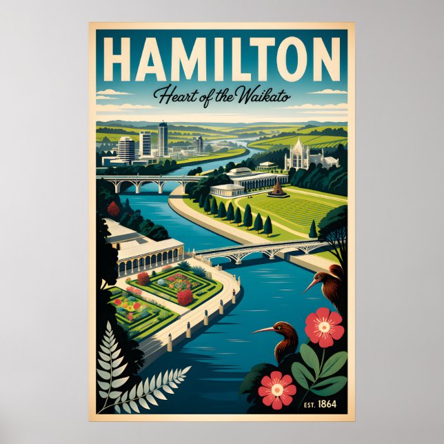 Hamilton Nya Zeeland Retro Resemallarv Poster Art (Framsidan)