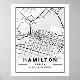 Hamilton Ontario Canada Travel City Karta Poster