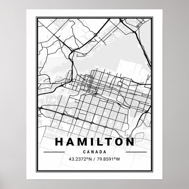 Hamilton Ontario Canada Travel City Karta Poster (Framsidan)