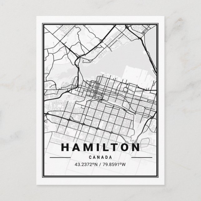 Hamilton Ontario Canada Travel City Karta Poster Vykort (Framsida)