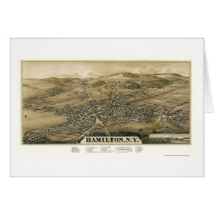 Hamilton panorama- karta för NY - 1885 Hälsningskort