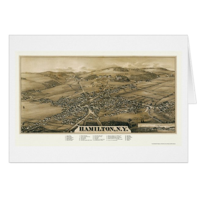 Hamilton panorama- karta för NY - 1885 Hälsningskort (Framsidan Horizontal)