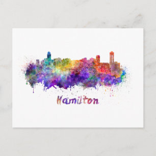 Hamilton skyline i vattenfärg vykort