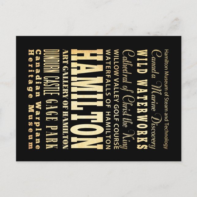 Hamilton Stad Ontario Typografi Konst Vykort (Framsida)