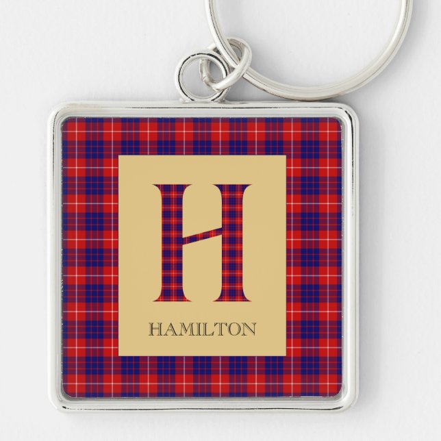 Hamilton Tartan Monogram H Fyrkantig Silverfärgad Nyckelring (Framsidan)