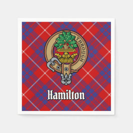 Hamiltonklanens vapensköld över röd tartan pappersservett