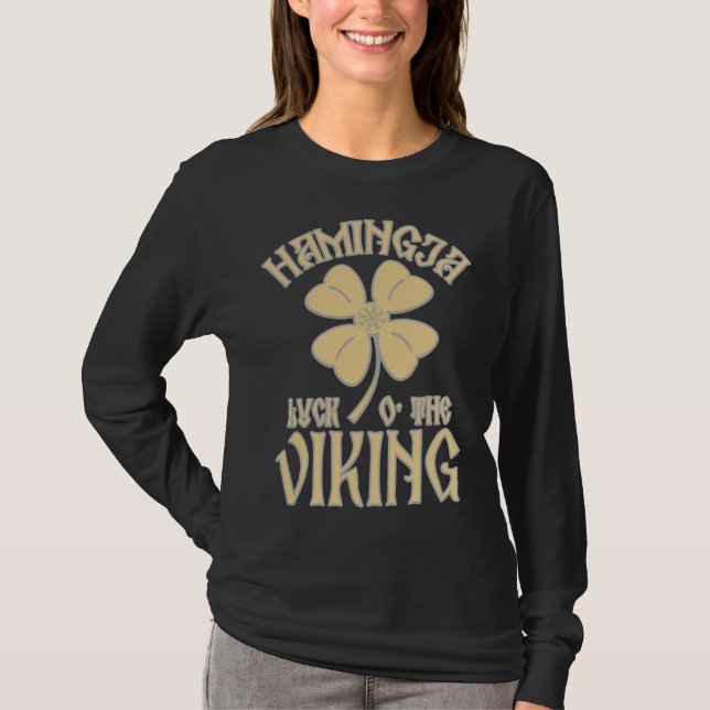 Hamingja Luck o the Viking Shamrock Aegeshjalmur V T Shirt (Framsida)