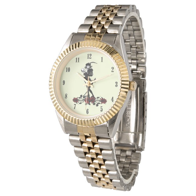 Hamlet Black Numbers Rosa Ansikte Armbandsur (Vinklad)