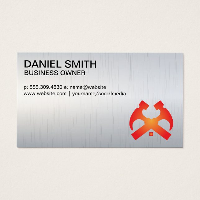 Hammare och hem | Metallisk bakgrund Visitkort (Framsidan)