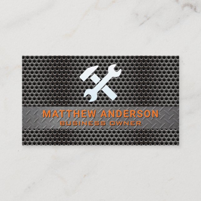 Hammare Skiftnyckel | Handverktyg Logo Visitkort (Framsida)