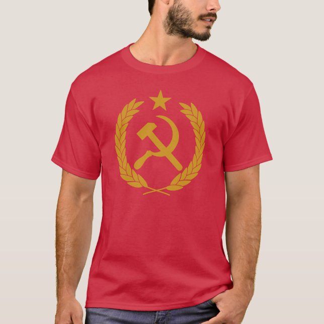 Hammer and Sickle - Yellow Communist Emblem T Shirt (Framsida)