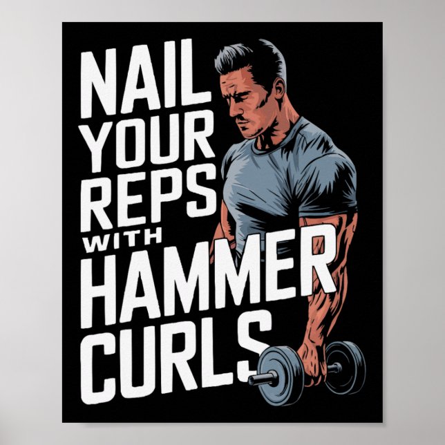 Hammer Curls Bodybuilding Fitness Workout Gym Poster (Framsidan)