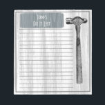 Hammer Fix It Chore List Anteckningsblock<br><div class="desc">Ta bort din favoritpenna och börja fylla i din lista. Personlig för att göra anteckningsblock kompletta med linjer och en bild av en vintage hammare. Bakgrunden är träkornets utseende. Fyll i den övre logotypen med din favoritmanliga eller hänliga kvinnas namn. Underbar för människogrotta, verkstad, honungslista och inköpslista till maskinvarubutiken eller...</div>