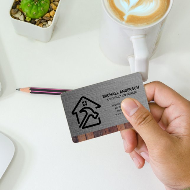 Hammer Home Logotyp | Metallträ Visitkort (Skapare uppladdad)