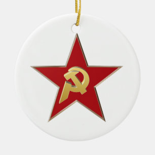 Hammer och sickle i den röda stjärnan julgransprydnad keramik