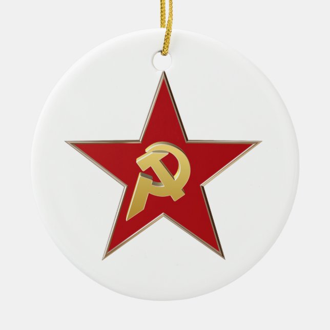 Hammer och sickle i den röda stjärnan julgransprydnad keramik (Framsidan)