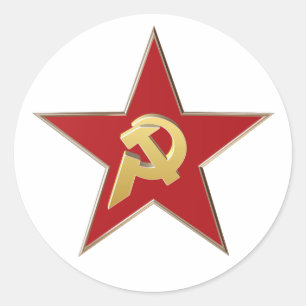 Hammer och sickle i den röda stjärnan runt klistermärke