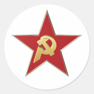 Hammer och sickle i den röda stjärnan runt klistermärke