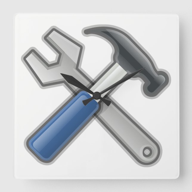 Hammer och Wrench Fyrkantig Klocka (Framsida)