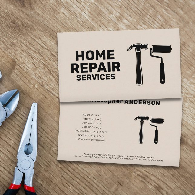 Hammer & Paint Roller - Hemreparationstjänster Visitkort (Hammer & Paint Roller - Home Repair Services Business Card)