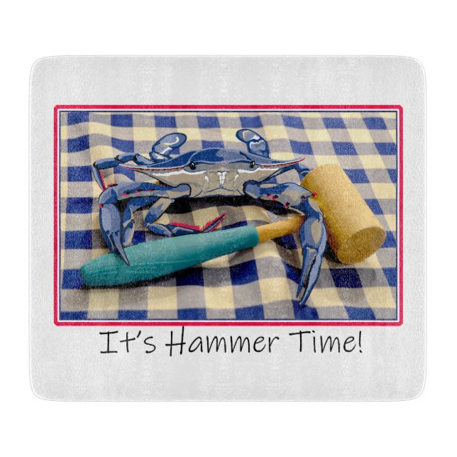 Hammer Time Blue Crab med Hammer på Gingham (Framsidan)