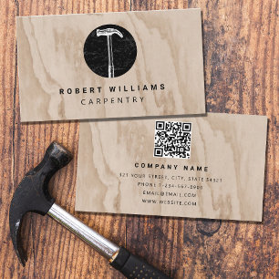 Hammer Wooden Carpenter Construction QR Code Visitkort