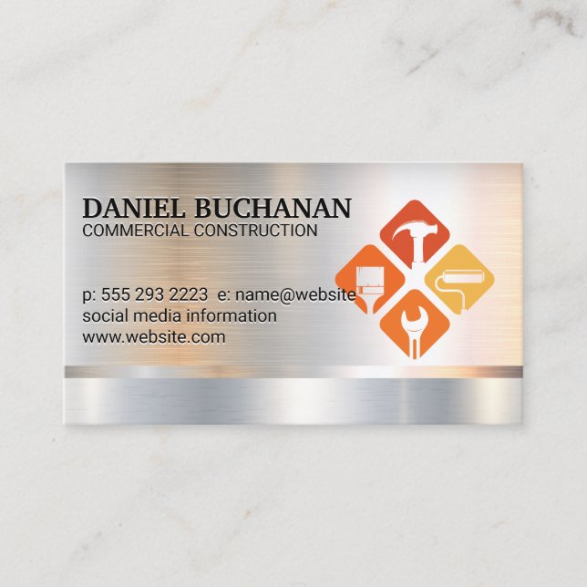 Hammer Wrench Logotyp | Byggarverktyg  Visitkort (Framsida)