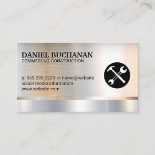 Hammer Wrench Logotyp Metallisk bakgrund Visitkort