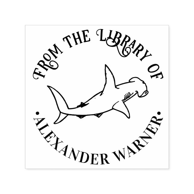 Hammerhaj Ocean Tema Rund Bibliotek Bok Självfärgande Stämpel (Design)