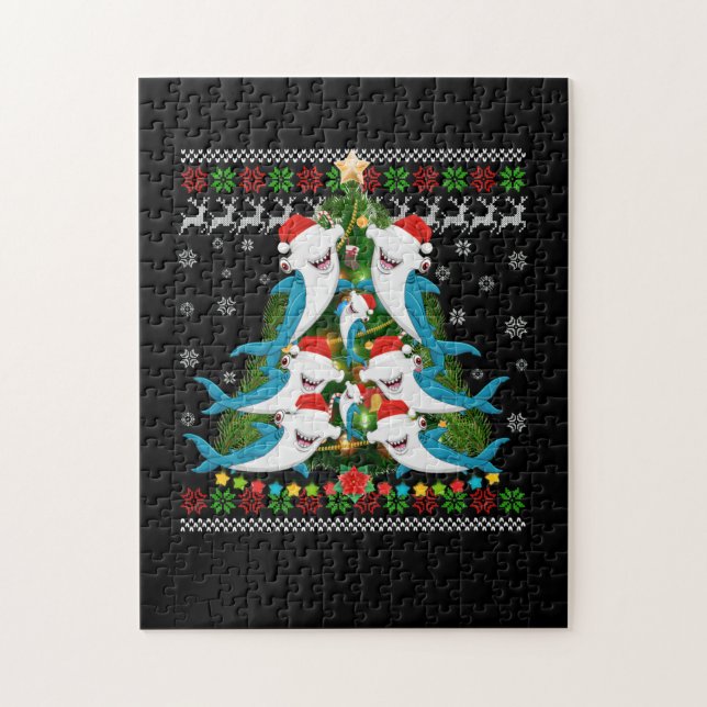 Hammerhead Shark Julafton Lighting Träd Shark Pussel (Vertikal)