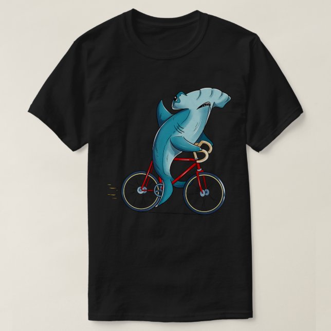 Hammerhead Shark Riding Bicycle Cute Biker gips T Shirt (Design framsida)