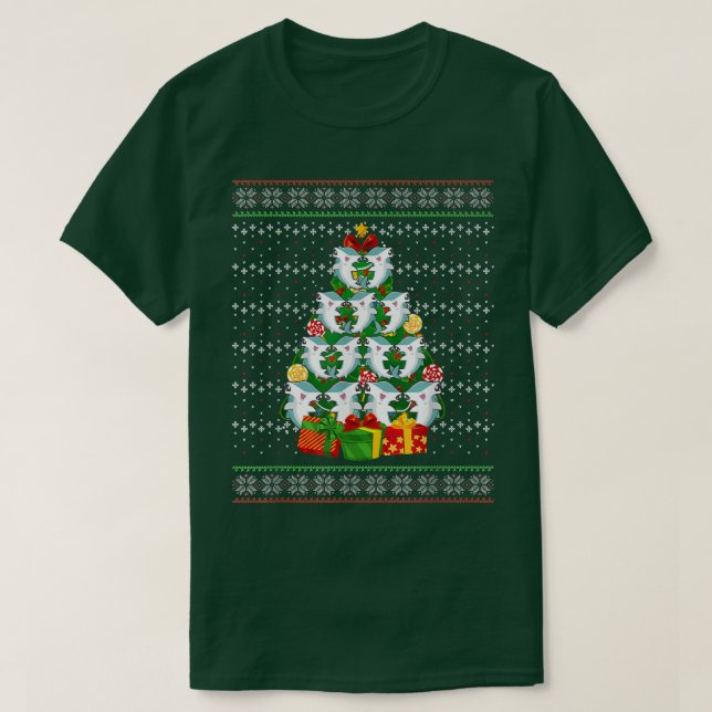 Hammerhead Shark Xmas Lighting Tree Shark Ugly Chr T Shirt (Design framsida)