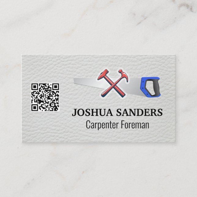 Hammers and Saw | Vitt läder | QR-kod Visitkort (Framsida)