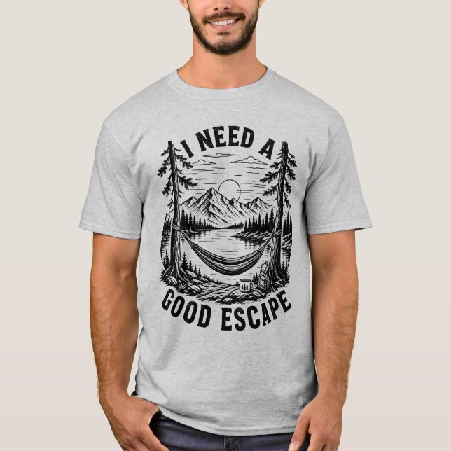Hammock Camping Mountain Lake Present Utomhus T Shirt (Framsida)