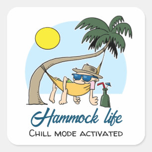 Hammock Life Chill Mode Activated Funny Tecknad Fyrkantigt Klistermärke