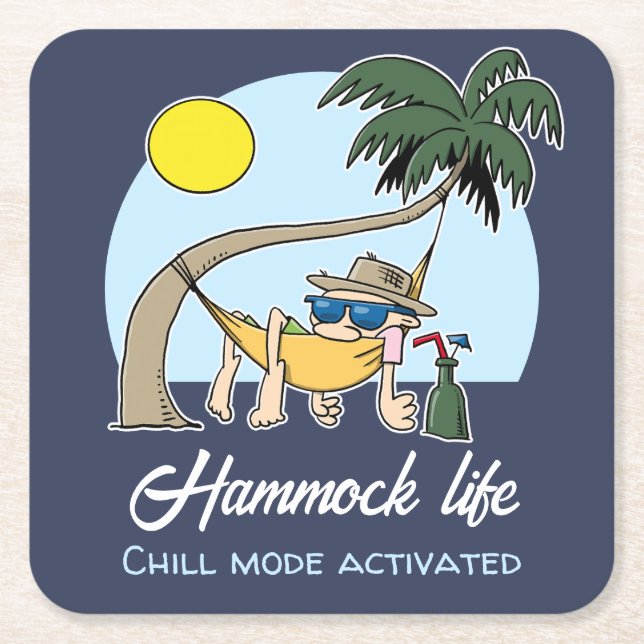 Hammock Life Chill Mode Activated Funny Tecknad Underlägg Papper Kvadrat (Framsidan)